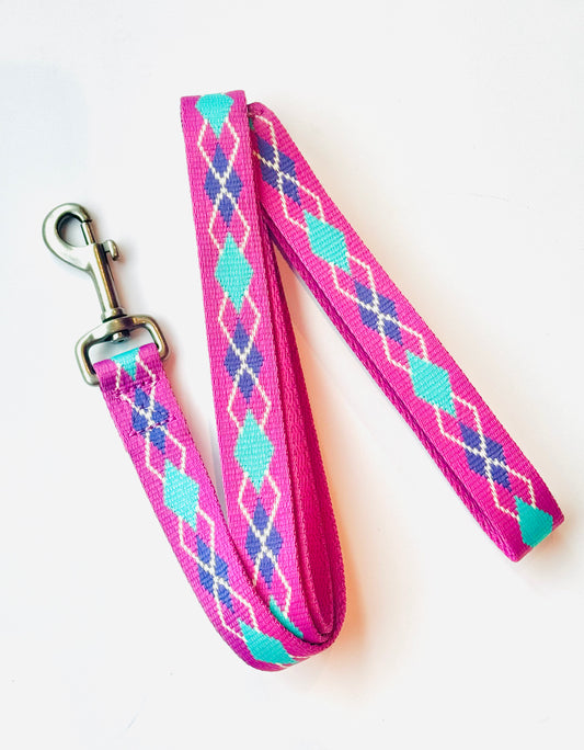 The Original 5’ Recycled PET Pink Argyle Dog Leash