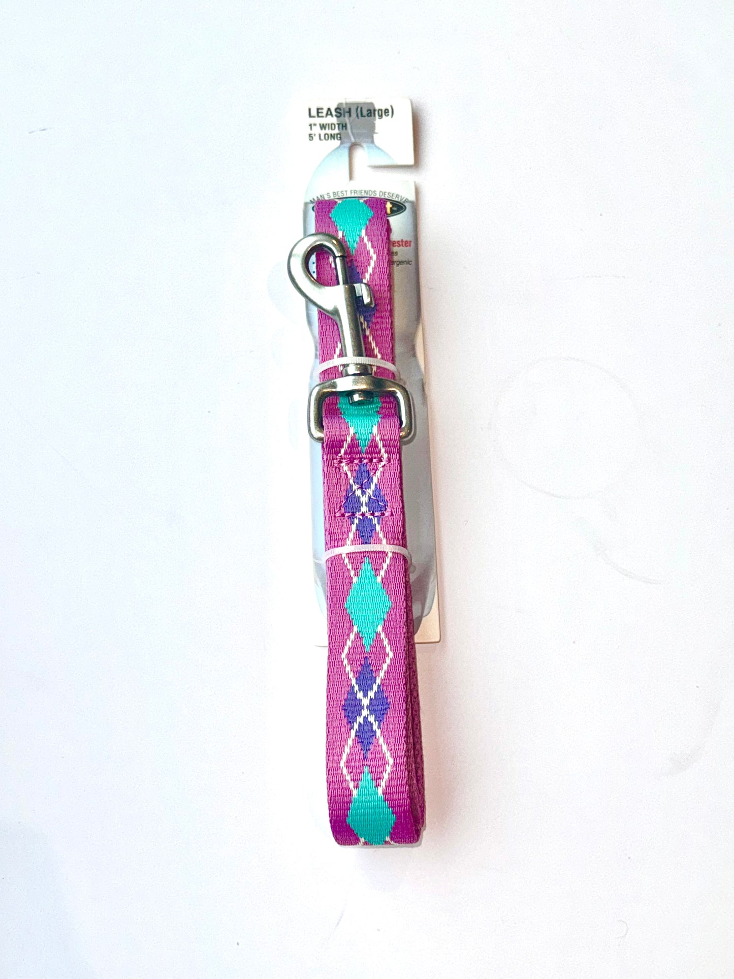 The Original 5’ Recycled PET Pink Argyle Dog Leash